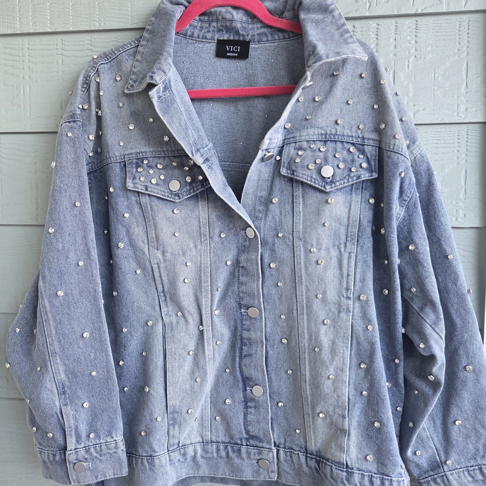 NWOT Vici Light Blue Denim Jacket with Studded Details